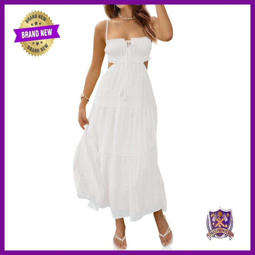 Women's Spaghetti Strap Maxi Dress Side Cut Out Backless Flowy Summer